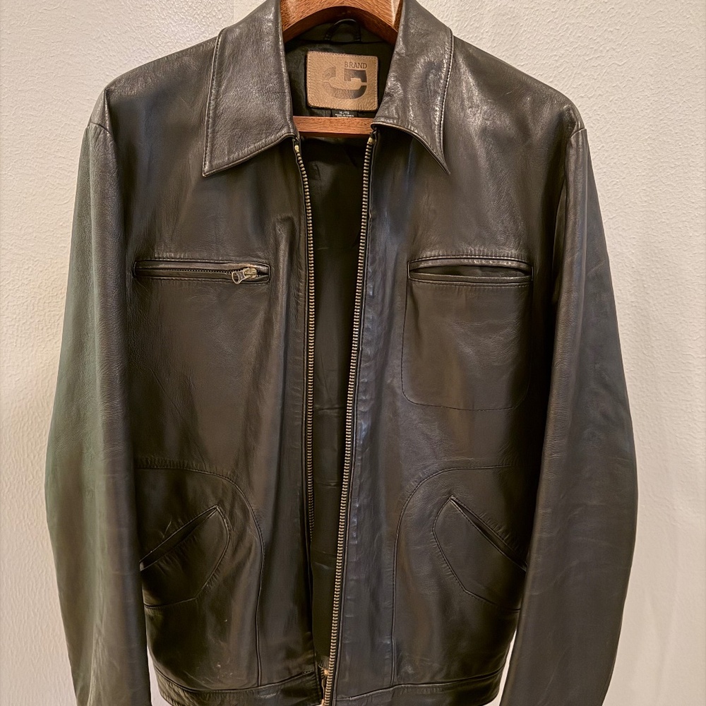 GUESS Men’s Brown Genuine Leather Jacket Zip Front Size XL